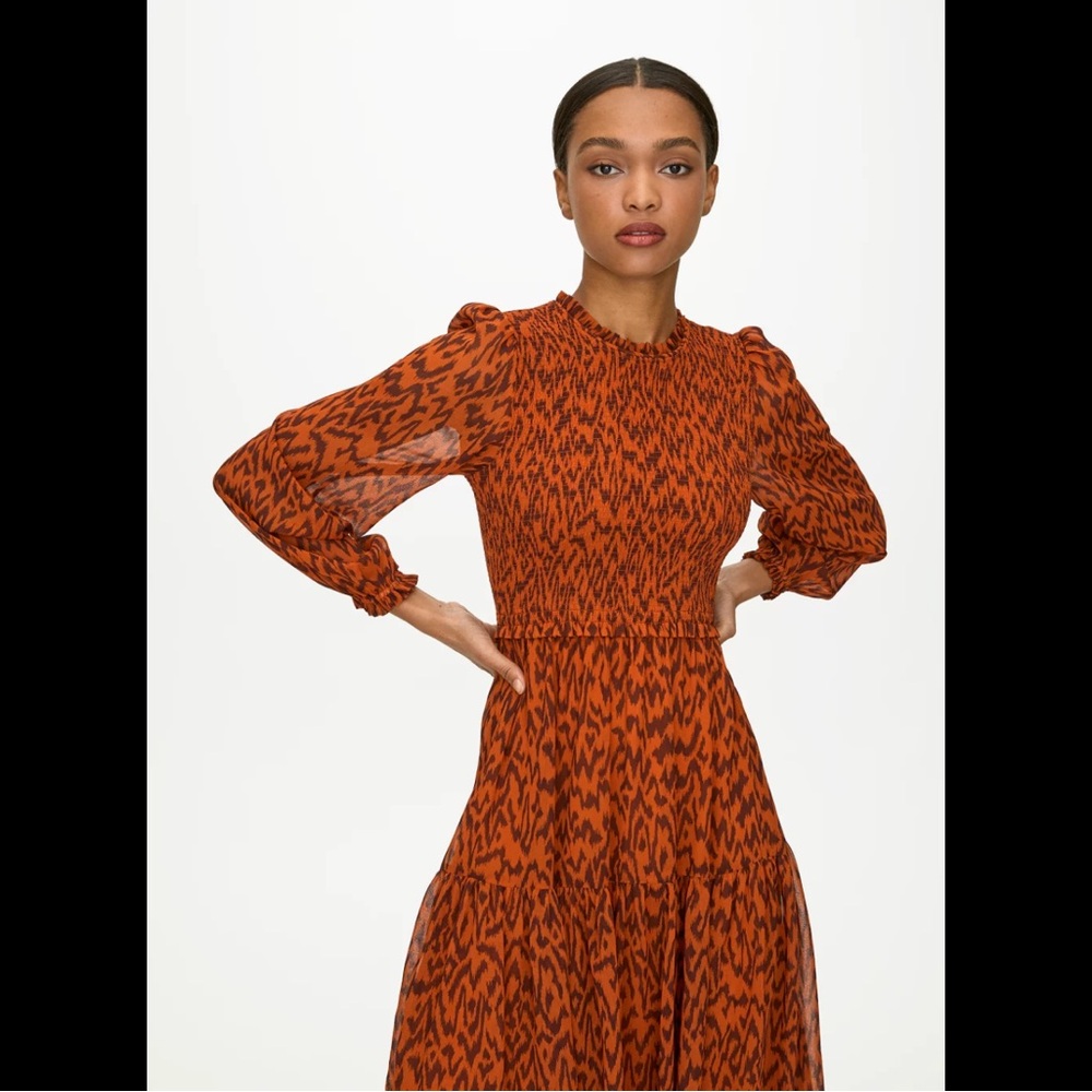 Wilfred Long Sleeve Dress in Rust and Black